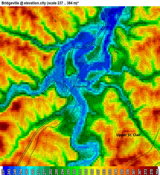 Bridgeville elevation map