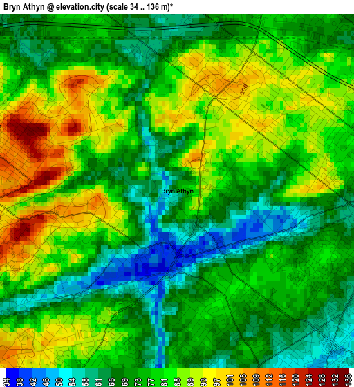 Bryn Athyn elevation map