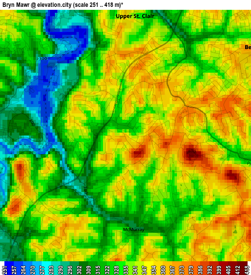 Bryn Mawr elevation map