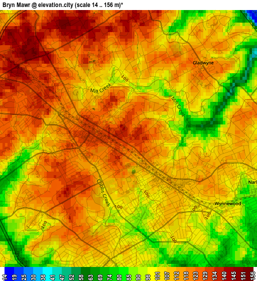 Bryn Mawr elevation map