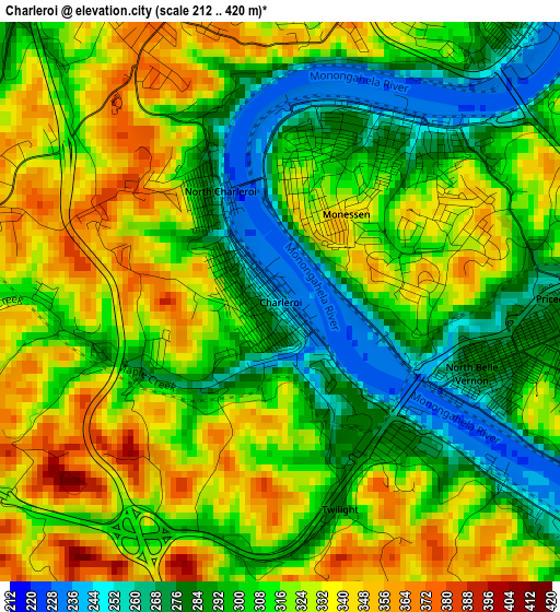 Charleroi elevation map