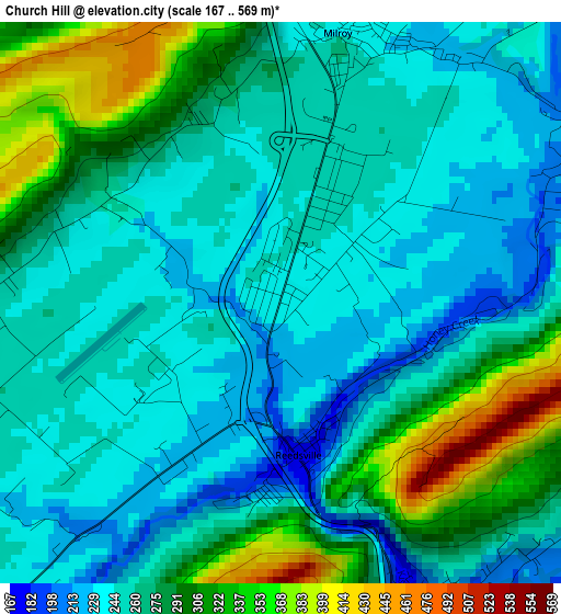 Church Hill elevation map