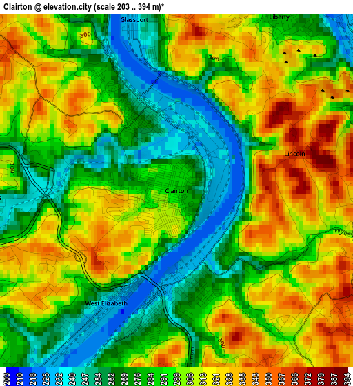 Clairton elevation map