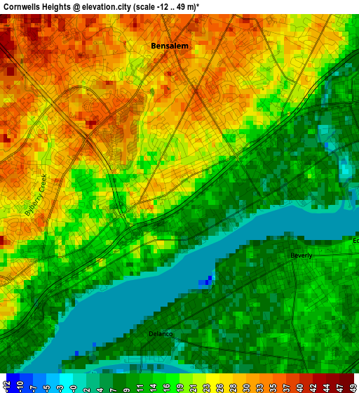 Cornwells Heights elevation map