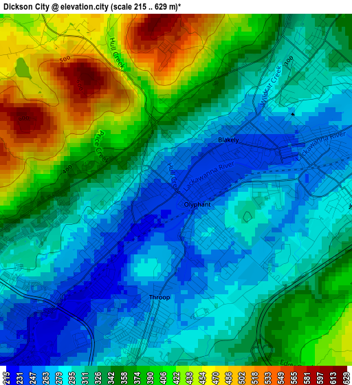 Dickson City elevation map