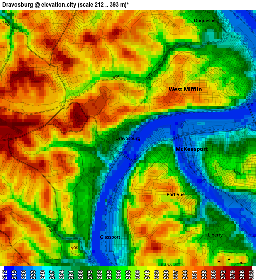 Dravosburg elevation map