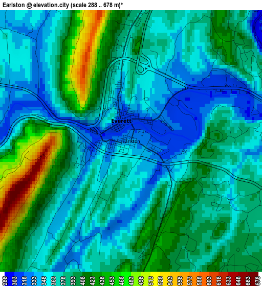 Earlston elevation map