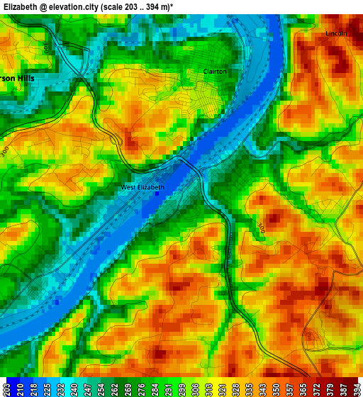 Elizabeth elevation map