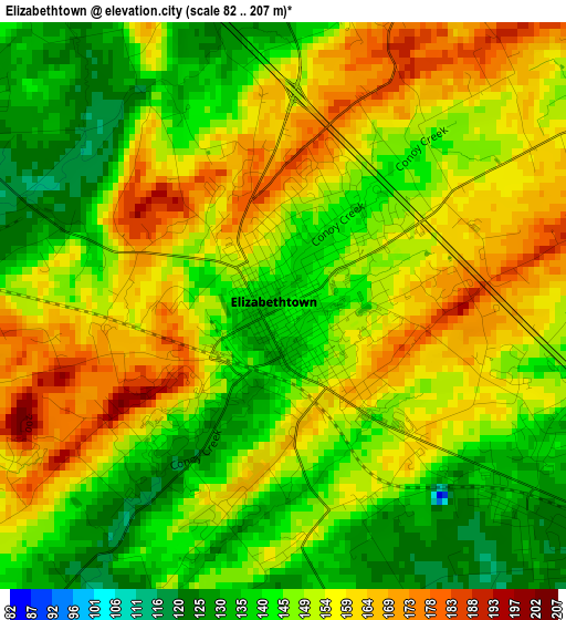 Elizabethtown elevation map