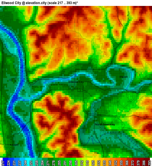 Ellwood City elevation map