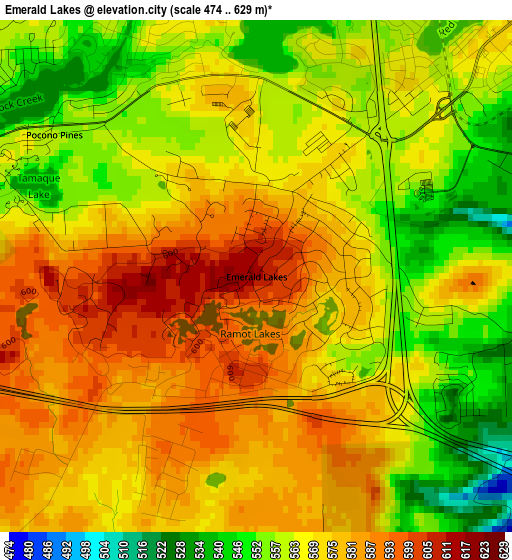 Emerald Lakes elevation map