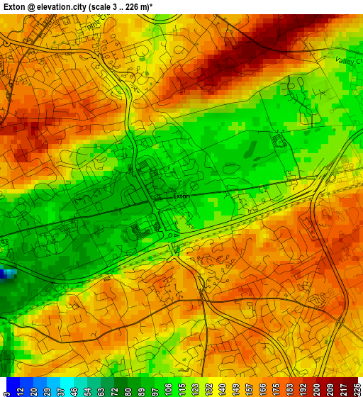 Exton elevation map