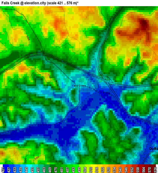 Falls Creek elevation map