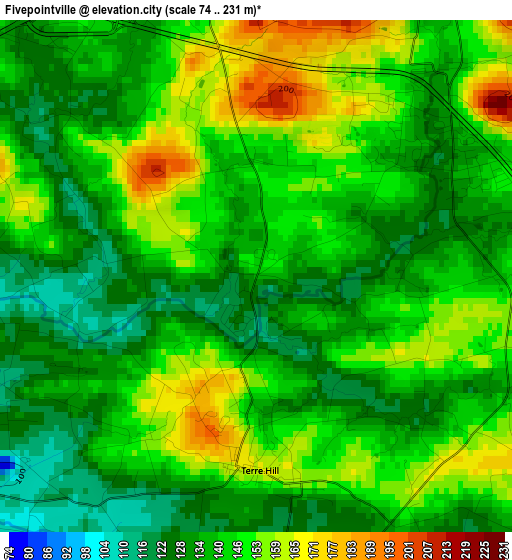 Fivepointville elevation map