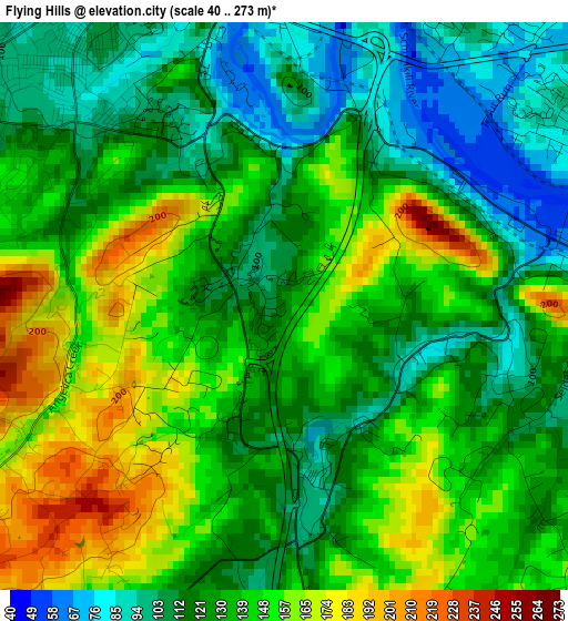 Flying Hills elevation map