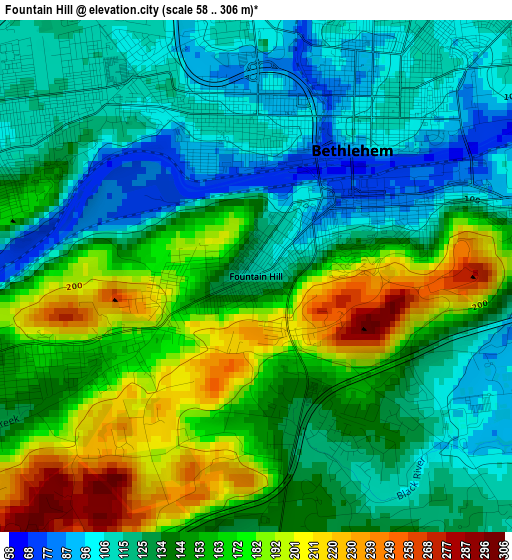 Fountain Hill elevation map