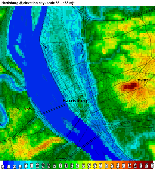 Harrisburg elevation map