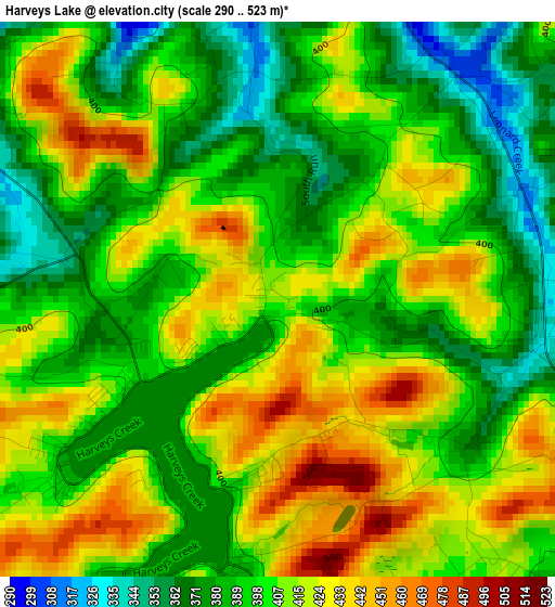 Harveys Lake elevation map