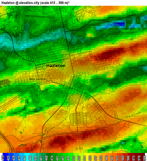 Hazleton elevation map