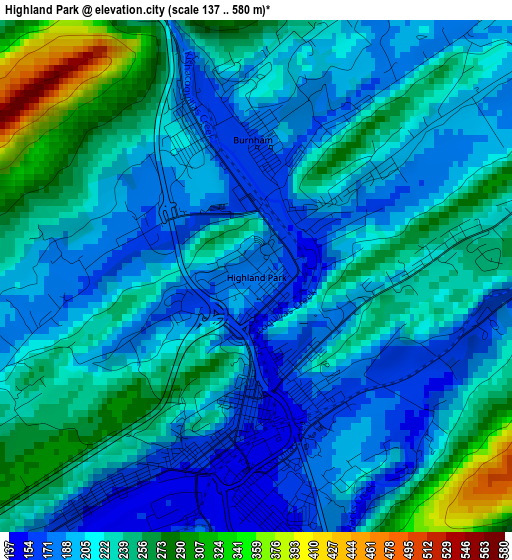 Highland Park elevation map