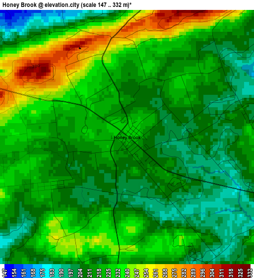 Honey Brook elevation map