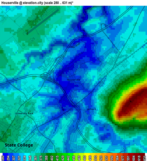 Houserville elevation map