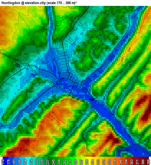 Huntingdon elevation map