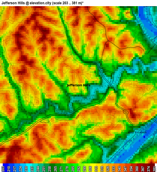 Jefferson Hills elevation map