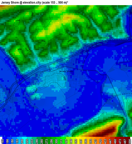 Jersey Shore elevation map