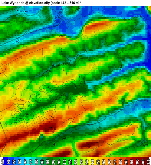 Lake Wynonah elevation map