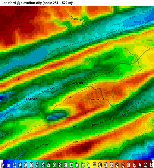 Lansford elevation map