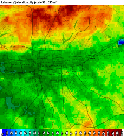 Lebanon elevation map