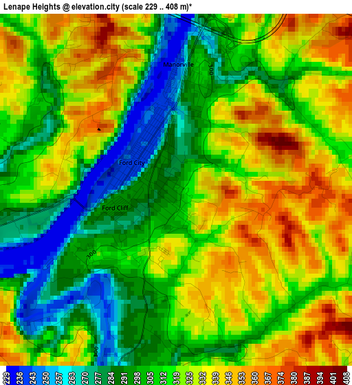 Lenape Heights elevation map