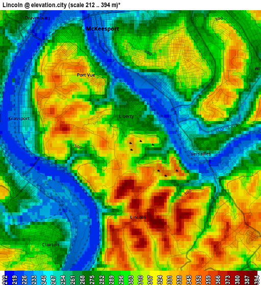 Lincoln elevation map