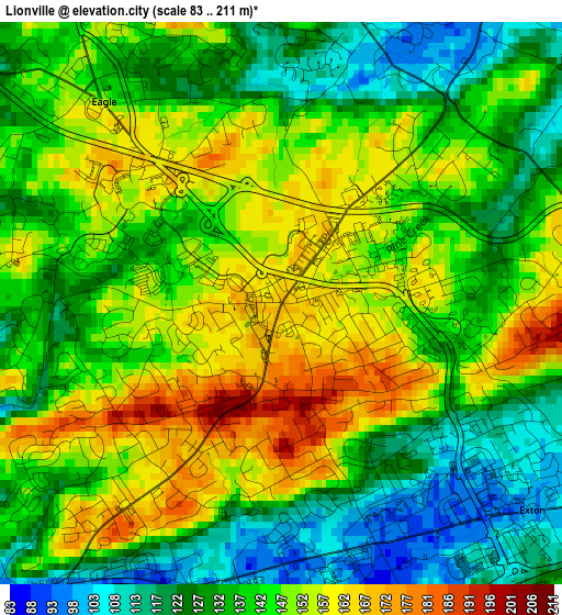 Lionville elevation map