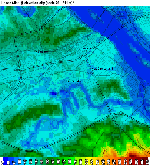 Lower Allen elevation map