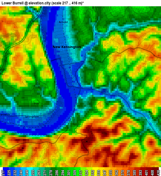 Lower Burrell elevation map