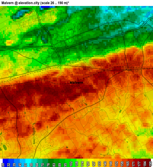 Malvern elevation map