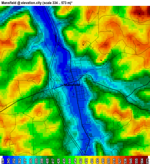 Mansfield elevation map