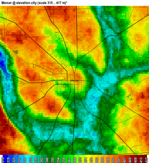 Mercer elevation map