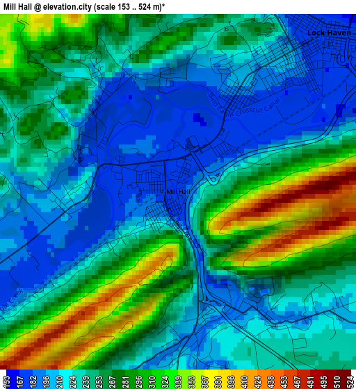 Mill Hall elevation map