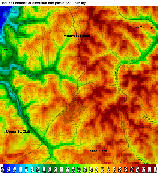 Mount Lebanon elevation map