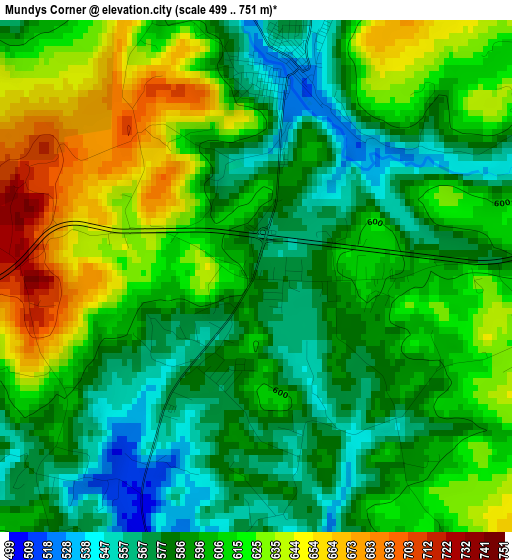 Mundys Corner elevation map