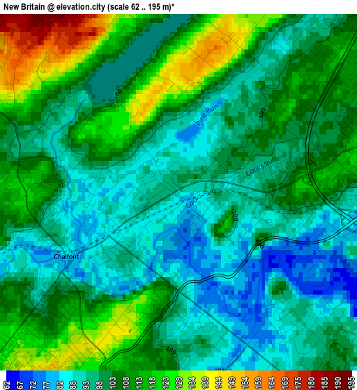 New Britain elevation map