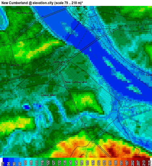 New Cumberland elevation map