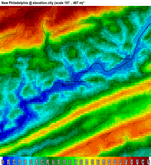 New Philadelphia elevation map