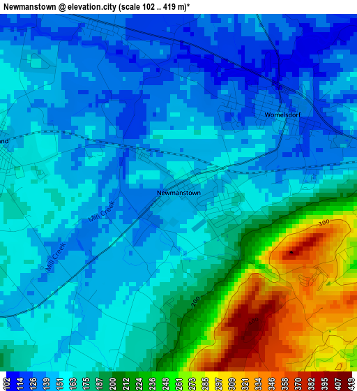 Newmanstown elevation map