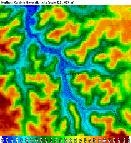 Northern Cambria elevation map