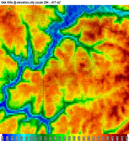 Oak Hills elevation map