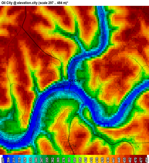 Oil City elevation map